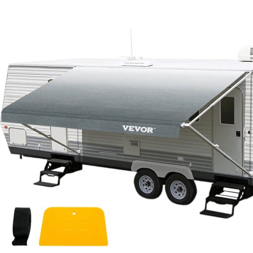 VEVOR RV Awning Replacement Fabric 142 ft x 8 ft 433 x 240 cm Gray Fade Vinyl for Camper Trailers UV Water Resistant