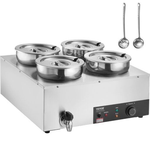 VEVOR Commercial Soup Warmer Station with Four 74Qt 7 Liters Pots