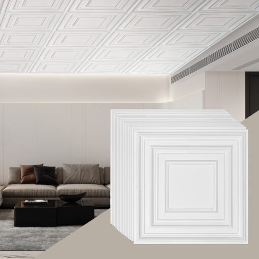 VEVOR 24 Pack PVC Ceiling Tiles 60 x 60 cm 24 x 24 in White Peg Pattern