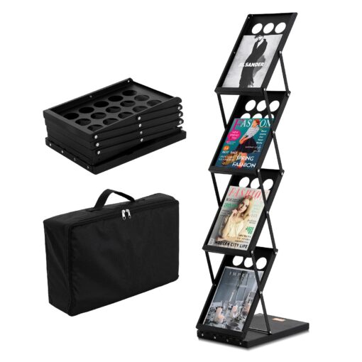 VEVOR Foldable Magazine Display Rack with 4 Pockets for A4 Brochures Portable Metal Literature Stand