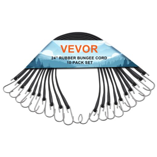 VEVOR 10 Piece Heavy Duty Flat Bungee Cord Set with S Hooks