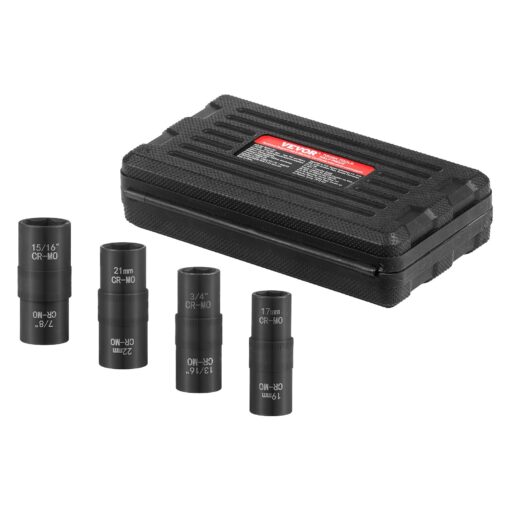 VEVOR 12 Inch 127mm Drive 6 Point Flip Lug Nut Impact Socket Set with Metric SAE Sizes 17mm34