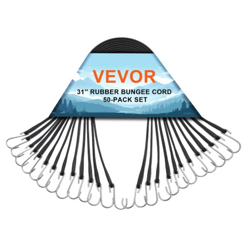 VEVOR 50 Pcs Heavy Duty Flat Bungee Cord Set with S Hook