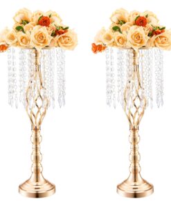 VEVOR 2PCS 55cm/21.65” Tall Gold Crystal Wedding Flower Stand Vase