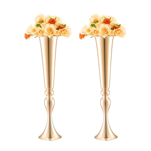 VEVOR Set of 2 Gold Metal Trumpet Wedding Flower Vases