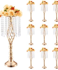 VEVOR 10PCS 55cm/21.65” Tall Gold Crystal Wedding Floral Stand Vase for Elegant Party Decor