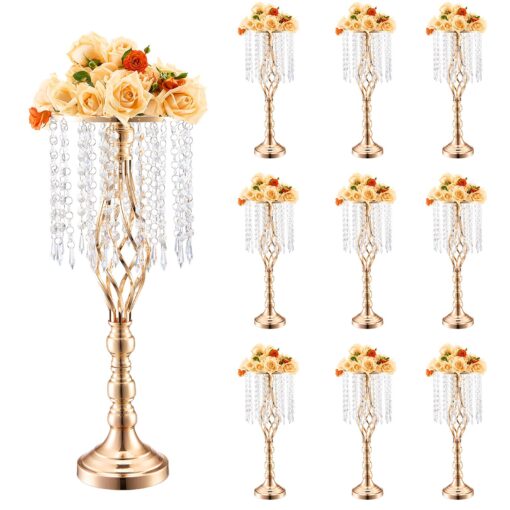 VEVOR 10PCS 55cm2165 Tall Gold Crystal Wedding Floral Stand Vase for Elegant Party Decor