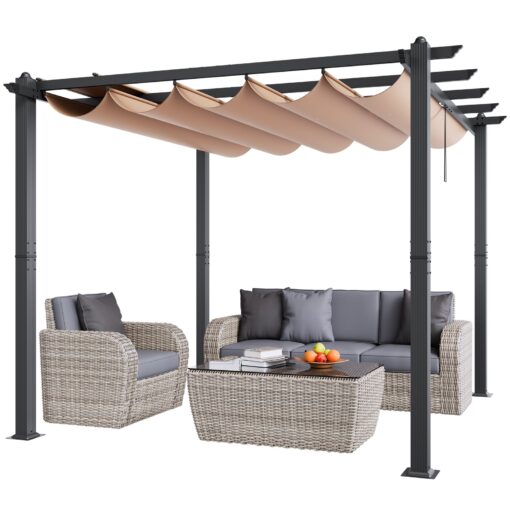 VEVOR 3x3m 10x10 ft Outdoor Retractable Aluminum Pergola with UV50+ Sun Shade Canopy