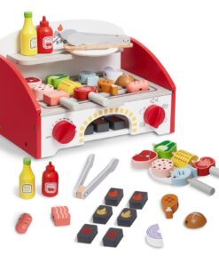 VEVOR 26 Piece Wooden Kids BBQ Grill Playset with Pretend Cooking Sounds - Safe and Durable Toy for Ages 3-5