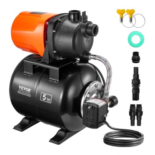 VEVOR 1HP Shallow Well Pump with 5 Gallon Pressure Tank