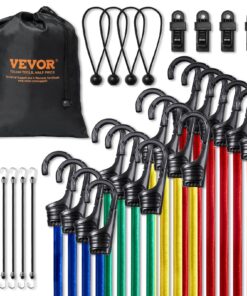 VEVOR 32 Piece Heavy Duty Bungee Cords Set with 8 mm Elastic Straps and A3 Steel Hooks - Versatile and Durable for Home