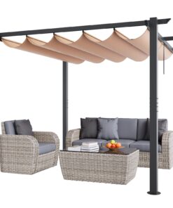 VEVOR 3m x 3m Outdoor Retractable Aluminum Pergola with Weather-Resistant Sun Shade Canopy