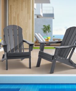 Набор VEVOR из 2 Серых Складных стульев Adirondack с Подстаканником