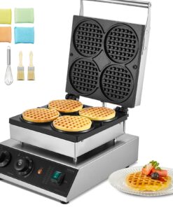 VEVOR 4PCS Commercial Belgian Waffle Maker with Round Non-Stick Plates