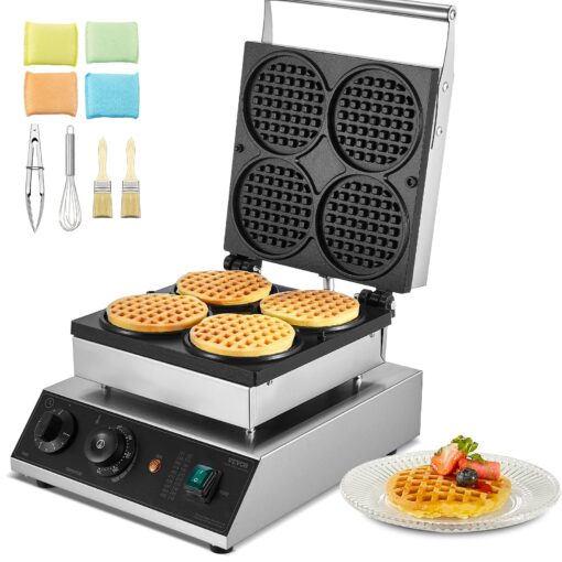 VEVOR 4PCS Commercial Belgian Waffle Maker with Round Non Stick Plates