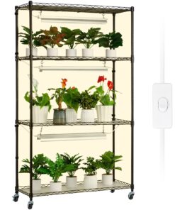 VEVOR 4-Tier Metal Plant Stand with 90W Full Spectrum LED Grow Lights