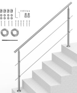VEVOR Adjustable Outdoor Stair Handrail with 2 Crossbars - 180 cm (70.9 in) Heavy-Duty Rail for Steps