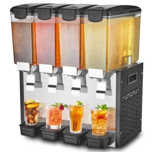 VEVOR Commercial Beverage Dispenser 4 x 10L 106 Qt Tanks with Efficient Cooling and Durable Stainless Steel for Juice