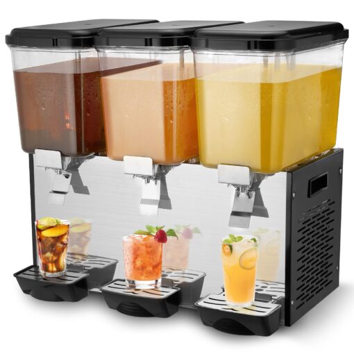 VEVOR Commercial Beverage Dispenser with 3 x 18L 475 Gallon Tanks Cold Juice and Ice Drink Machine with Efficient Cooling