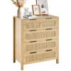 VEVOR Natural Rattan Dresser with 4 Drawers   Bedroom Storage Organizer