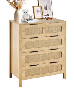 VEVOR Natural Rattan Dresser with 4 Drawers - Bedroom Storage Organizer