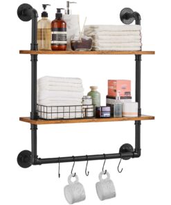 VEVOR Industrial Wall-Mounted 2-Tier Pipe Shelf 61x20cm (24x7.87in) with Strong Load Capacity for Kitchen and Bedroom