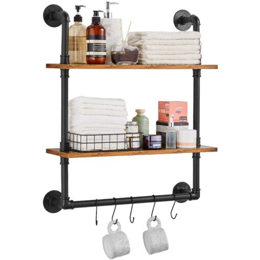 VEVOR Industrial Wall Mounted 2 Tier Pipe Shelf 61x20cm 24x787in with Strong Load Capacity for Kitchen and Bedroom