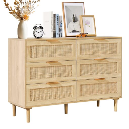 VEVOR Natural Rattan 6 Drawer Dresser