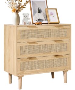 VEVOR Natural Rattan Dresser with 3 Drawers for Bedroom - Organizing Furniture with Storage Capacity (Holds 4.5 kg per Drawer