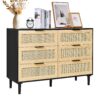 VEVOR 6 Drawer Rattan Dresser with Natural Rattan and Sustainable Particleboard