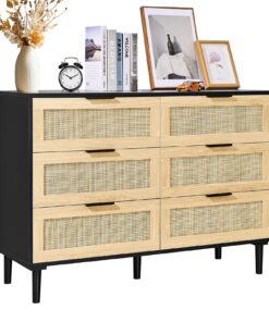 VEVOR 6-Drawer Rattan Dresser with Natural Rattan and Sustainable Particleboard