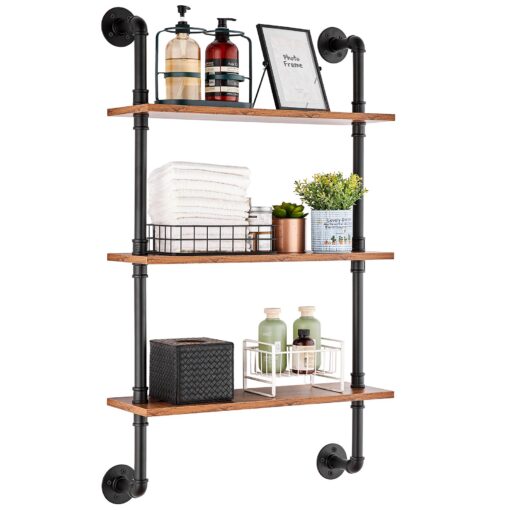 VEVOR Industrial Wall Mount Pipe Shelf 3 Tier 61x20 cm 24x787 in for Kitchen and Bedroom