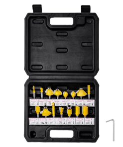 VEVOR 15-Piece Carbide Router Bit Set with 6.35 mm (1/4 Inch) Shank and Storage Case for Woodworking