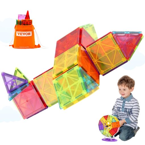 VEVOR 121 Piece Magnetic Building Tiles Set with Car Bases and Digital Cards for Kids