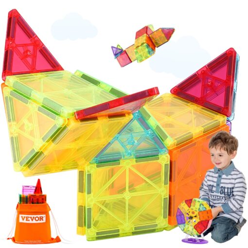 VEVOR 180 Piece Magnetic Building Tiles Set with Ferris Wheel and Car Bases for Kids