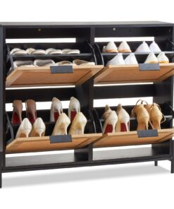 VEVOR Rattan Shoe Storage Cabinet with 4 Flip Drawers and Metal Legs - Space-Saving Design