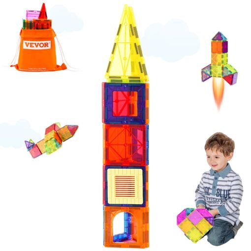 VEVOR 55 Piece Magnetic Tiles Building Set for Kids with Car Base and Digital Cards Compatible with Major Brands