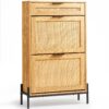 VEVOR Rattan Shoe Cabinet with 2 Flip Drawers  1 Slide Drawer