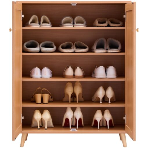 VEVOR 5 Tier Rattan Shoe Cabinet with Adjustable Shelves and Dual Doors