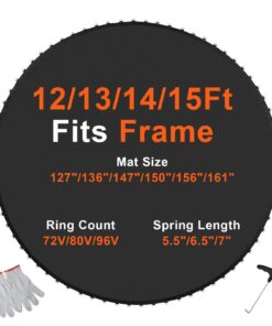 Durable Replacement Trampoline Jumping Mat for 15ft (4.57m) Frame with 96 V-Rings for 6.5in (16.5cm) Springs