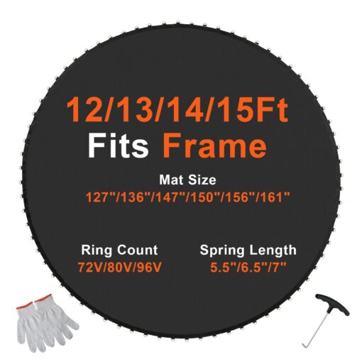 Durable Replacement Trampoline Jumping Mat for 15ft 457m Frame with 96 V Rings for 65in 165cm Springs