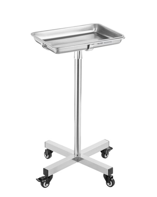 VEVOR Adjustable Mobile Mayo Stand with Removable Stainless Steel Tray