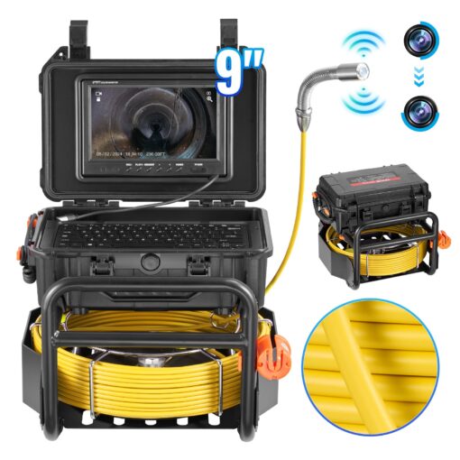 VEVOR 70m230ft Self Leveling Sewer Inspection Camera with 512Hz Transmitter and 9 Inch 1080P Screen