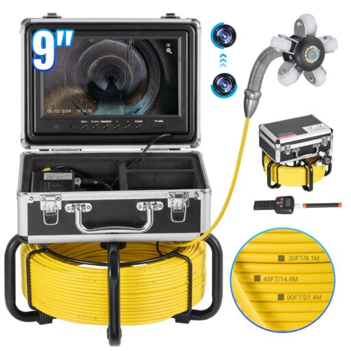 VEVOR 165ft50m Self Leveling Sewer Inspection Camera with 9 inch Screen and 512Hz Locator