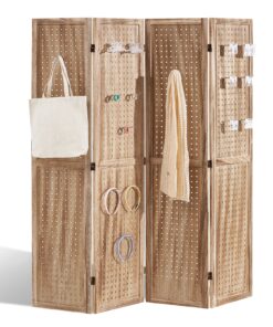 VEVOR 4-Panel Wood Room Divider 163 cm (64 Inch) Portable Partition with Pegboard Design