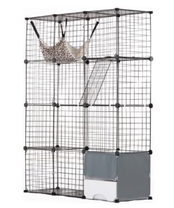 VEVOR Ļoti Liela 4-Līmeņu Kaķu Kārba 104 x 36 x 140 cm Metāla Stiepļu Kaķu Aploksne ar Šūpuļtīklu un Piederumiem