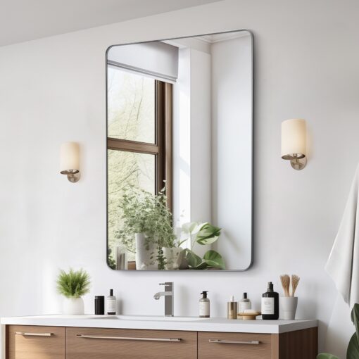 VEVOR Square Wall Mounted Mirror 91 x 122 cm 36 x 48 with Corrosion Resistant Epoxy Coating and Tempered Glass