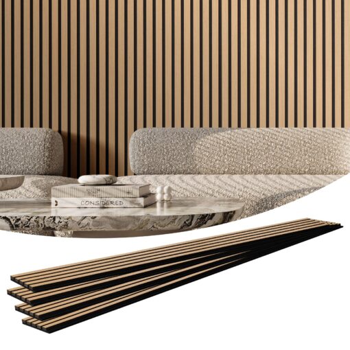 VEVOR Akustiskie sienu paneļi gaišs ozols 20x240 cm 79x945 collas skaņas izolācija E0 MDF ar pretnovecošanās pārklājumu