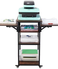 VEVOR Extra-Large Heat Press Table with 4-Tier Storage and Charging Station - 101.6 cm (40 in) Movable Metal Stand for Crafting