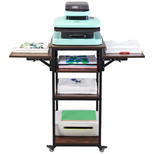 VEVOR Extra Large Heat Press Table with 4 Tier Storage and Charging Station 1016 cm 40 in Movable Metal Stand for Crafting